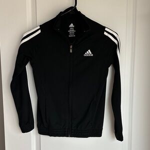 Kids Adidas Black Track Jacket White Stripe Sleeves Size Small EUC